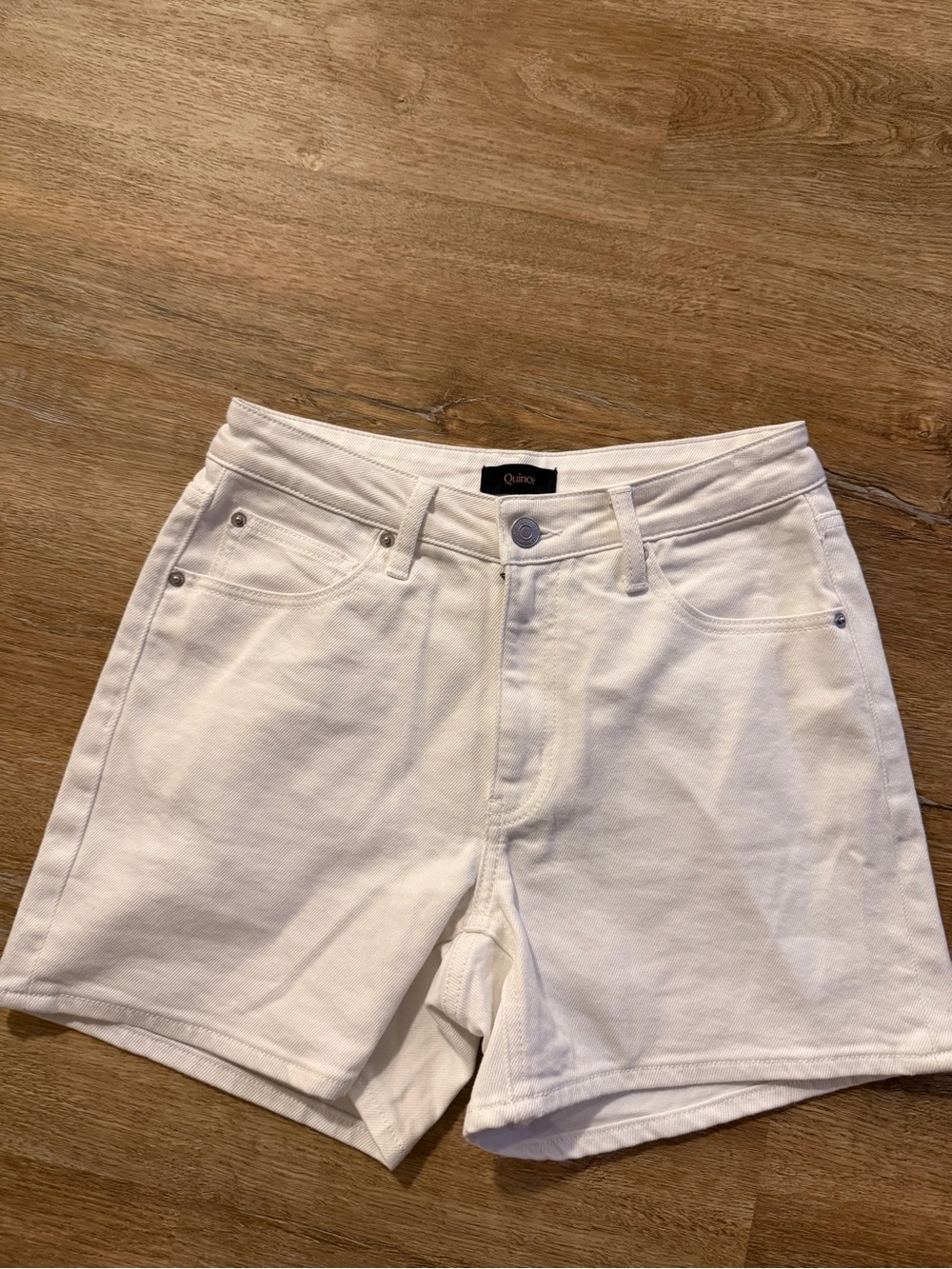 Quince White Cotton High-Rise Jean Shorts